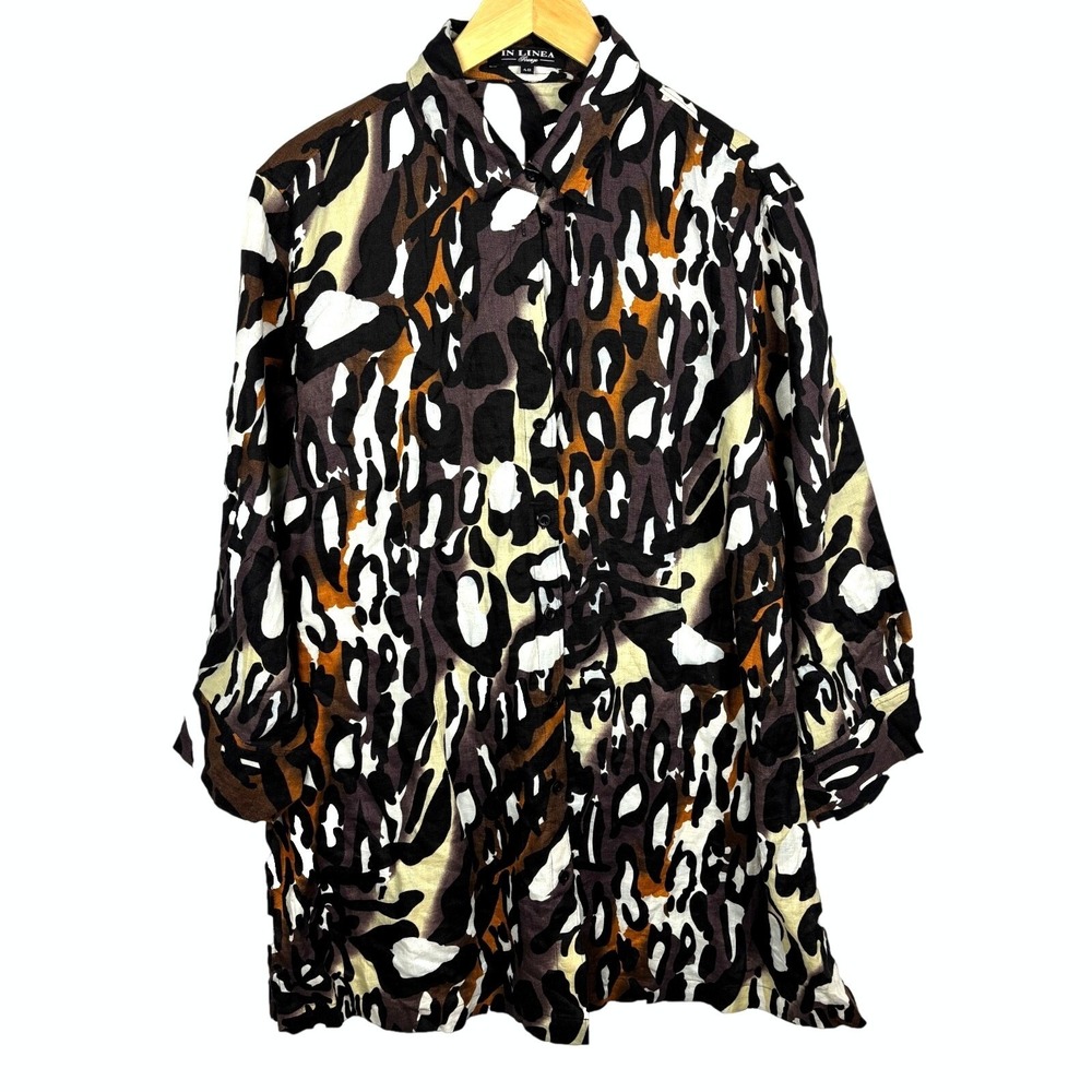 Women Long Sleeve Linen Button Up Tunic Sz 48: 16 XL Lagenlook In Linea Firenze